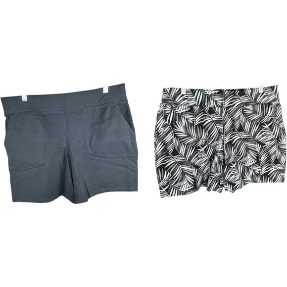 Denim & Co. Active Petite Duo Stretch Two Pack Shorts Black Palm/Blk Large - Picture 1 of 11